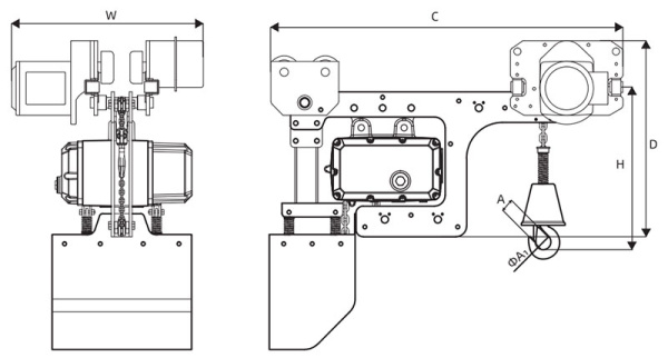 Таль тележечная цепная Huaige SU-F1-H-100 (1000 кг, высота подъёма 60-120 м, цепь 7.1 мм) 