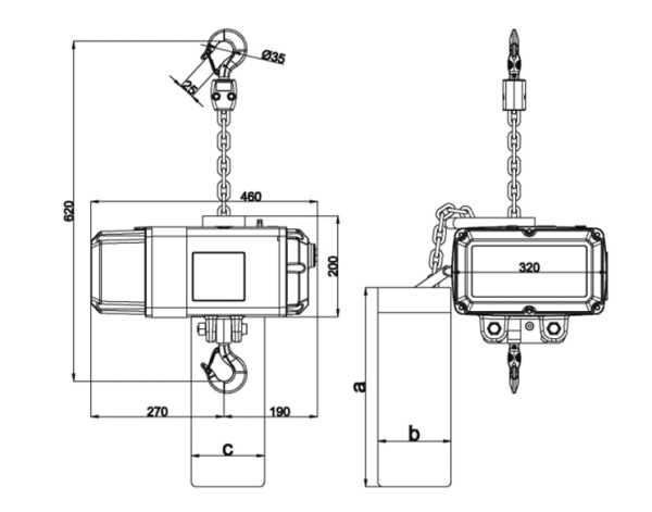 Таль электрическая цепная Huaige SU-2.0-2 D8 PLUS (2 т , высота подъёма 10 м, цепь 7.1 мм) 