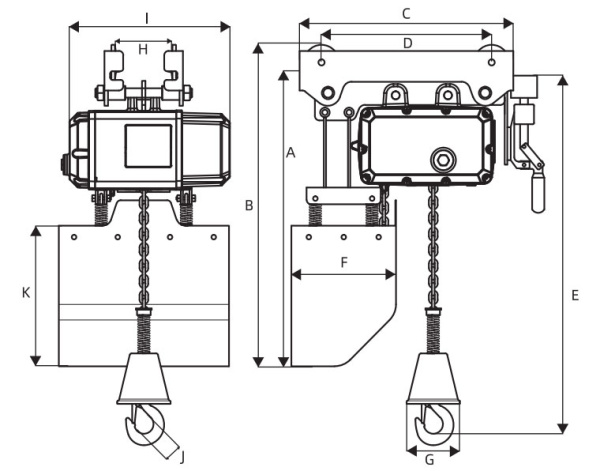 Таль тележечная цепная Huaige SU-F1-100 (1000 кг, высота подъёма 60-120 м, цепь 7.1 мм) 