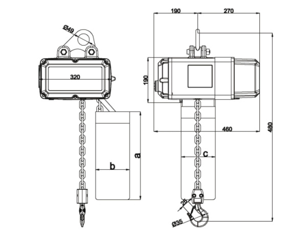 Таль электрическая цепная Huaige SU-GP-1.0 C1 (1 т, высота подъёма 10 м, цепь 9 мм) 