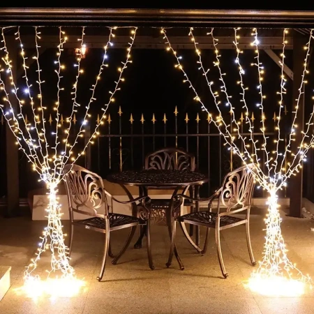 Гирлянда светодиодная "Занавес" с эффектом Flash-мерцания 3M*2M 600LED 220V IP65 Цвет свечения: Тёплый белый + Белый(Flash), Провод: Каучук белый, уличная