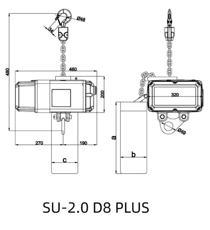Таль электрическая цепная Huaige SU-2.0 D8 PLUS (2т, 25м, цепь 9мм, одноцепная, 380В) 