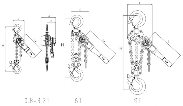 Таль ручная цепная Huaige VG-9 (9 т, высота подъёма 1.5 м, цепь 10 мм*3 ветви) 
