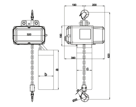 Таль электрическая цепная Huaige SU-G-2.0-2 D8 LV (2 т, высота подъёма 10 м, цепь 7.1 мм) 